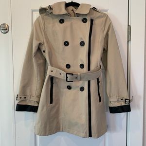 London Fog Petite Trench Coat with Leather Details